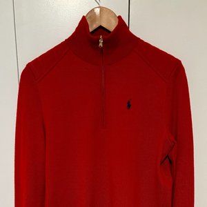 Polo Ralph Lauren Golf Red Quarter-Zip Wool Sweater with Shoulder pads - Medium